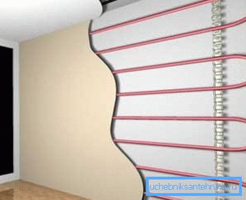 Gracias a las tuberías, no solo la batería sino también toda la pared irradiarán calor. Gracias a las tuberías, no solo la batería sino también toda la pared irradiarán calor.