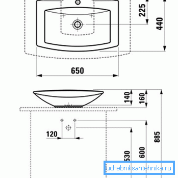 Dibujo del principio elemental de instalación de este elemento de fontanería, asumiendo la presencia de una mesa o pedestal. Dibujo del principio elemental de instalación de este elemento de fontanería, asumiendo la presencia de una mesa o pedestal.