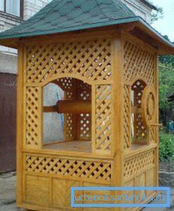 Construcciones enteras que se asemejan a pozos antiguos están hechas de madera. Construcciones enteras que se asemejan a pozos antiguos están hechas de madera.