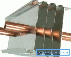 La combinación de tubos de cobre y placas de aluminio. La combinación de tubos de cobre y placas de aluminio.