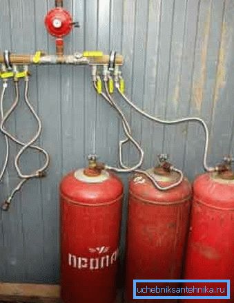 Calefacción de una casa de campo con gas envasado con la ayuda de varios transportistas unidos por una caja de cambios común Calefacción de una casa de campo con gas envasado con la ayuda de varios transportistas unidos por una caja de cambios común