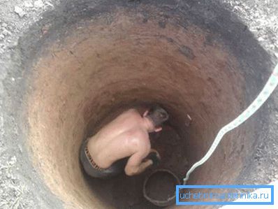 El proceso de excavación de un pozo sin una camisa de hormigón. El proceso de excavación de un pozo sin una camisa de hormigón.