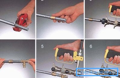 El proceso de acoplamiento de tuberías utilizando accesorios de crimpado. El proceso de acoplamiento de tuberías utilizando accesorios de crimpado.