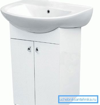 Lavabo sin orificio debajo del grifo con un gabinete del tamaño y diseño deseados