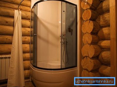 Cabina de ducha ubicada en una casa de madera. Cabina de ducha ubicada en una casa de madera.