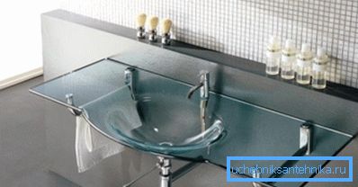 Lavabo de vidrio como ejemplo de las tendencias modernas de producción de fontanería. Lavabo de vidrio como ejemplo de las tendencias modernas de producción de fontanería.